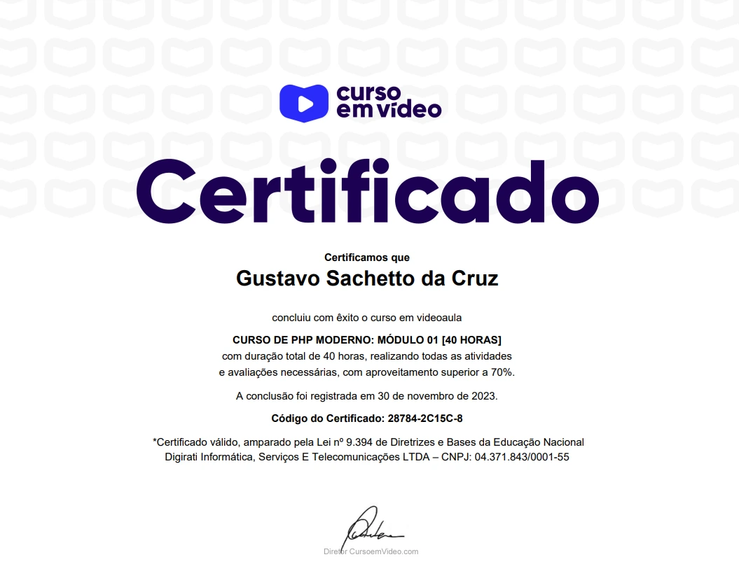 Certificado PHP moderno